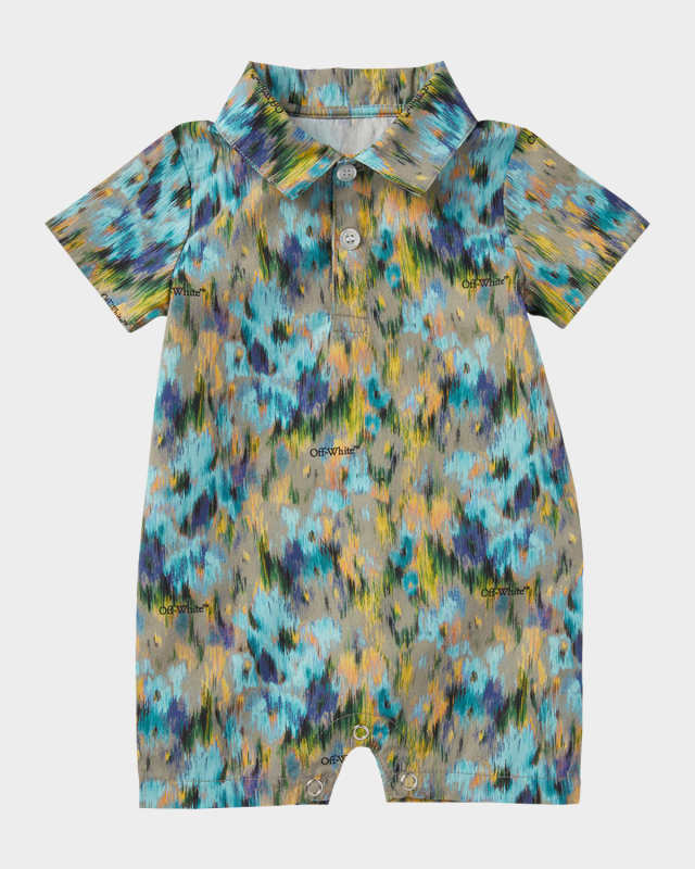Boy's Watercolor Logo Cotton Romper, Size 3M-